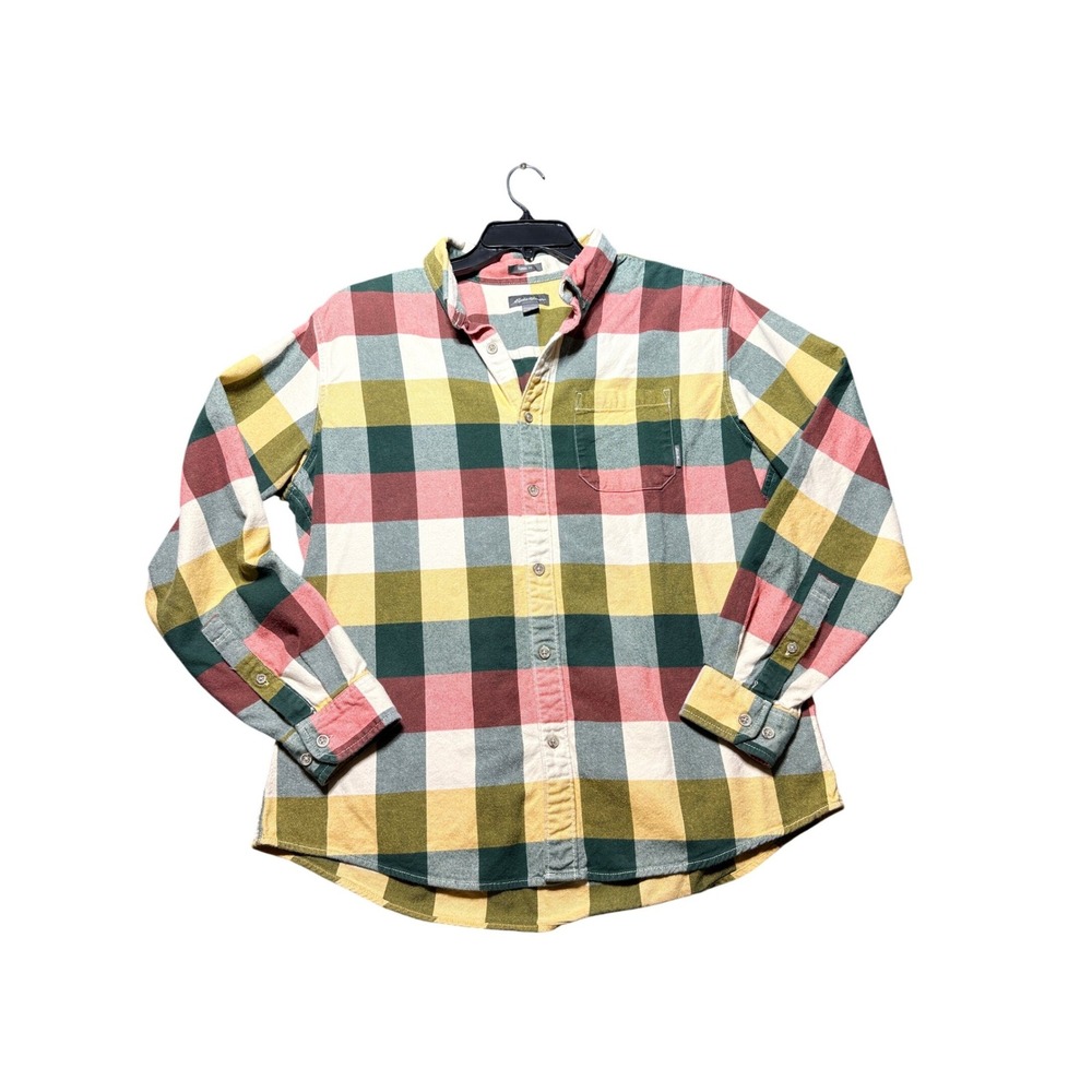 Eddie Bauer Button Up Shirt Mens L Multicolor Plaid Flannel Long Sleeve
